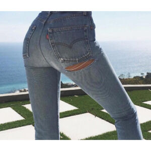 NEW Sz 26 RE/DONE LEVIS 70s Straight Indigo Ass Rip Denim Jeans $475 MSRP I16-4